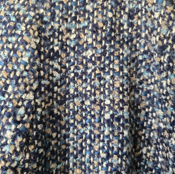 Talbots Size 12 Italian Navy Blue Tan Tweed Snap Front Cardigan Sweater Coat - Picture 2 of 6